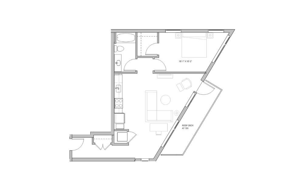 Floor plan layout diagram for 1x1 - C18